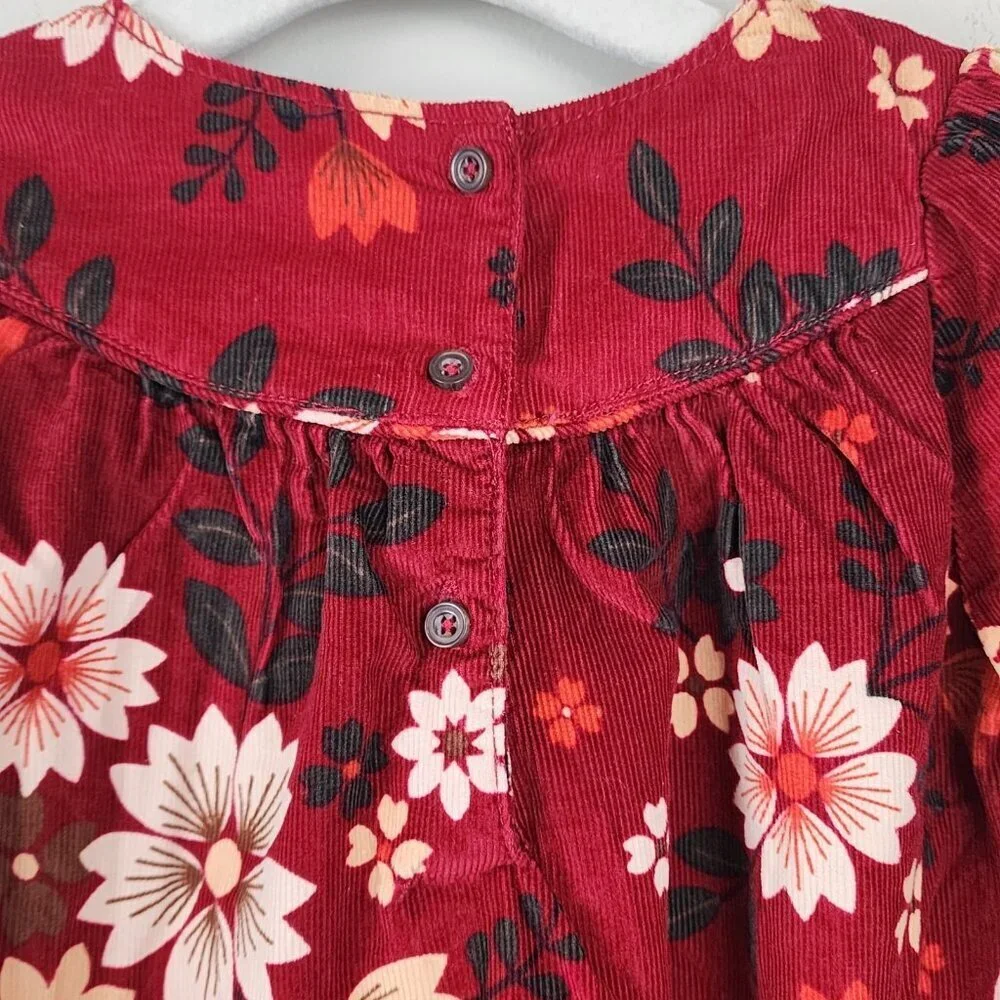Gap dress 4T girls soft corduroy floral long sleeve fall burgundy red boho